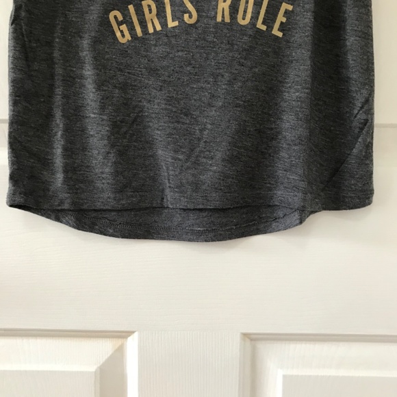 Old Navy Active gray gold Girls Rule Tee shoulder cutouts Girls Size 10 /12 - Picture 7 of 13